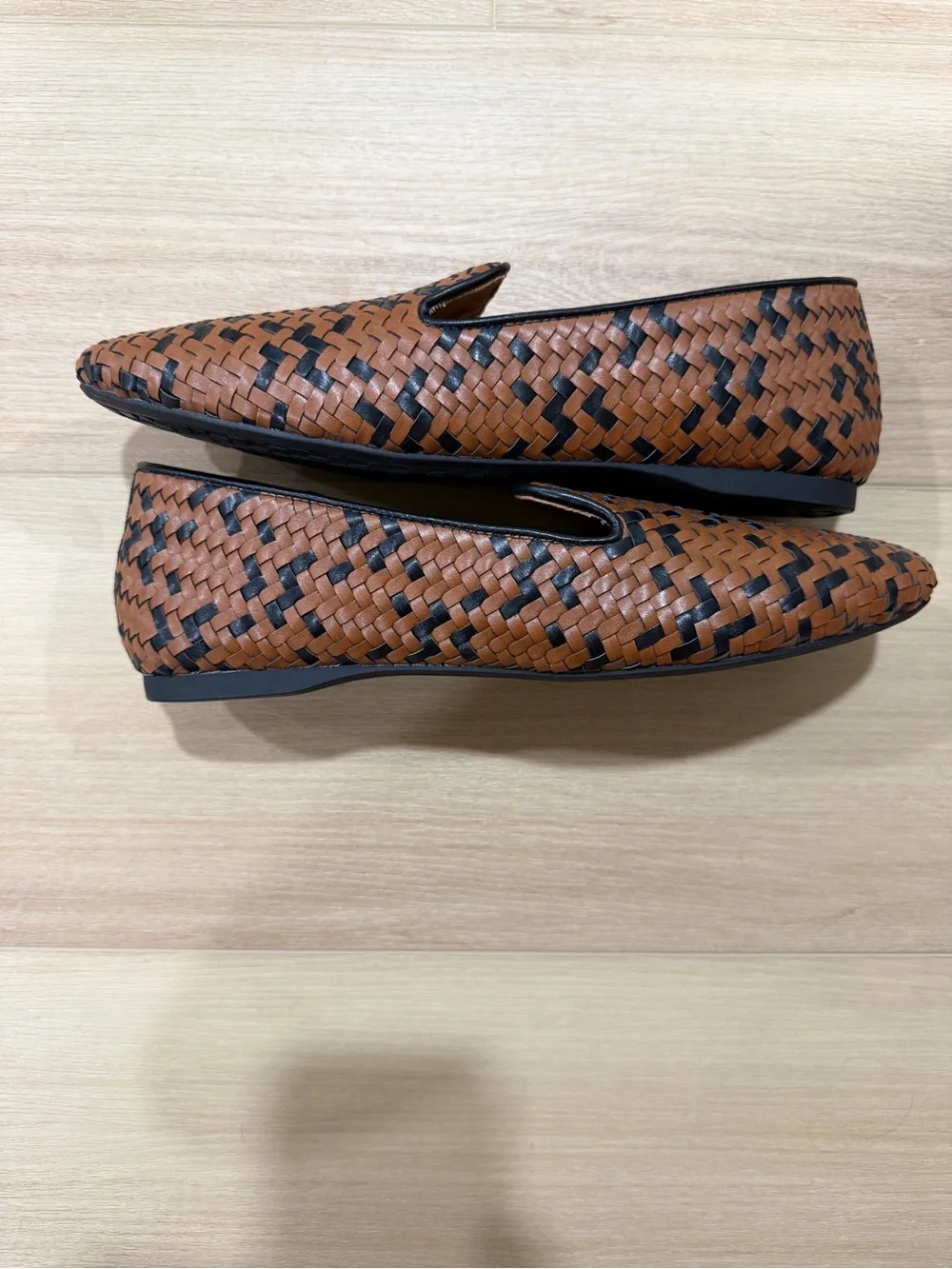 Birdies Brown and Black Woven Leather Flats